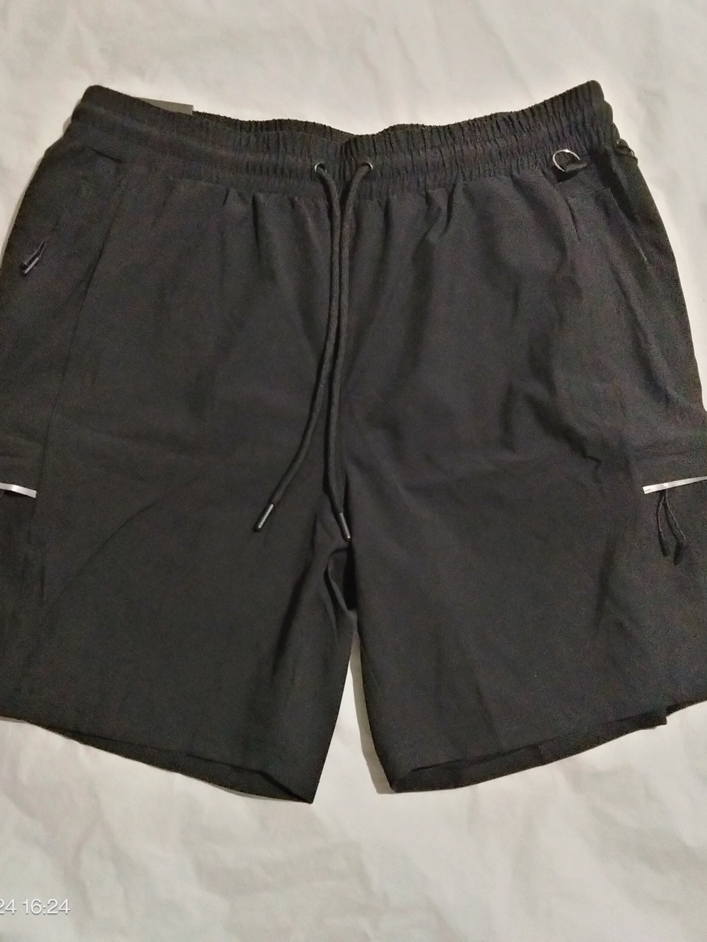 Athletex Men's Athletic Shorts Black Moisture Wicking Cargo Zip Pockets Size L